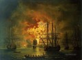 Hackert Die Zerstorung der turkischen Flotte in der Schlacht von Tschesme 1771 Batallas navales